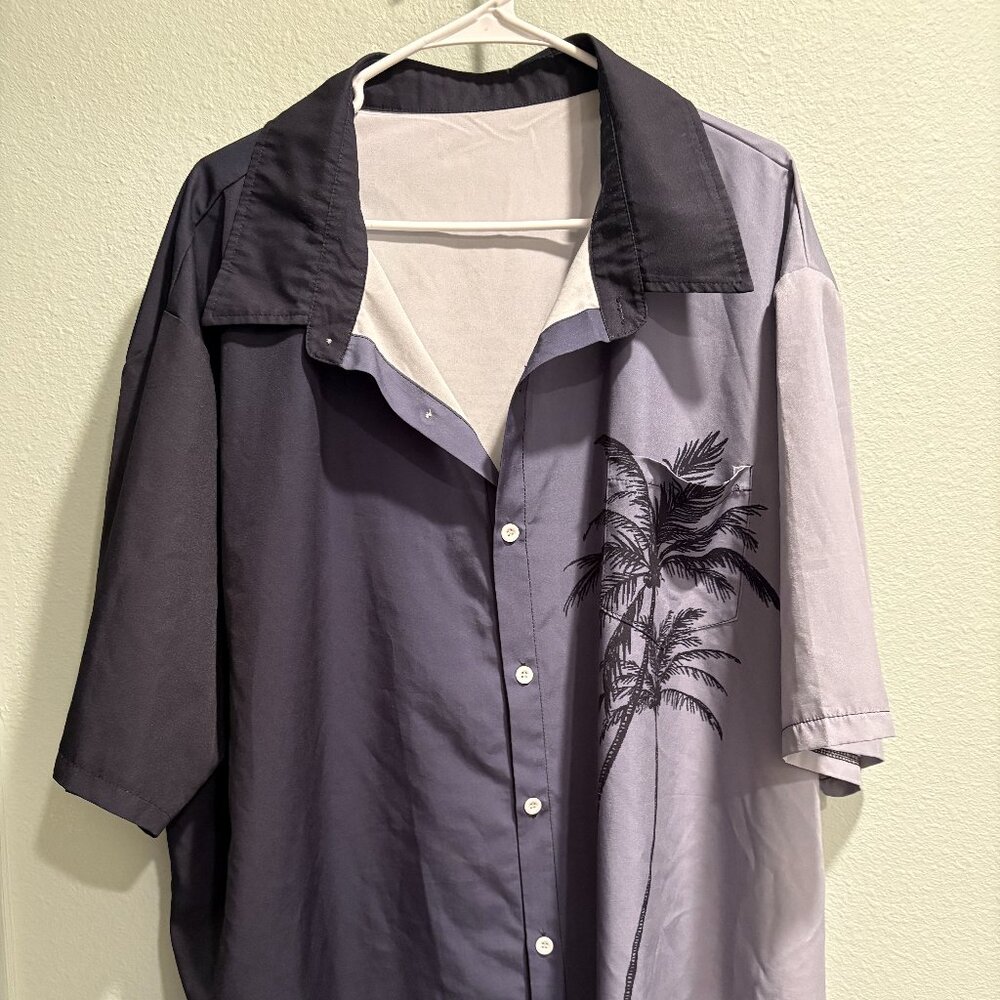 Gray Palm Trees Men's Button Shirt Size 5XL